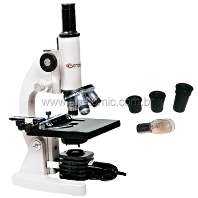 Microscópio Biológico Monocular com Aumento de 50x até 1600x e Iluminação 15W.