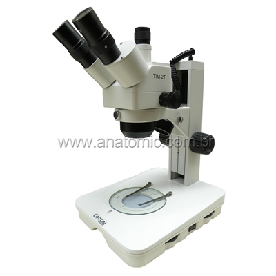 Microscópio Estereoscópico Trinocular, Zoom 1X ~ 4X, Aumento 10x a 160x, Iluminação Transmitida e Refletida a LED