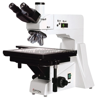 Microscópio Metalográfico Trinocular com Aumento de 50x Até 800x, Objetivas Planacromática e Iluminação 20W
